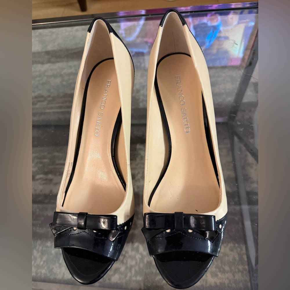Franco Sarto black and cream heels